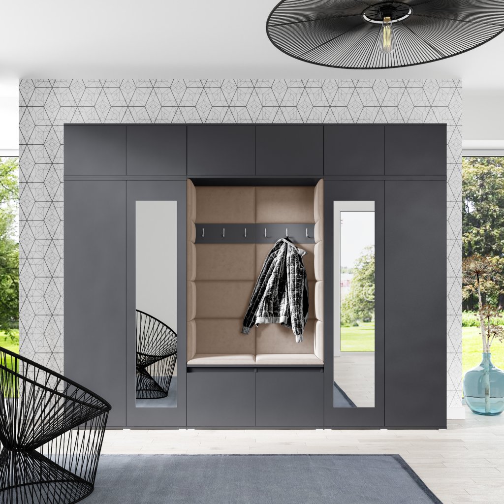 Eka Předsíňová stěna s čalouněnými panely Trinity 17 - Grafit / Béžová 2304