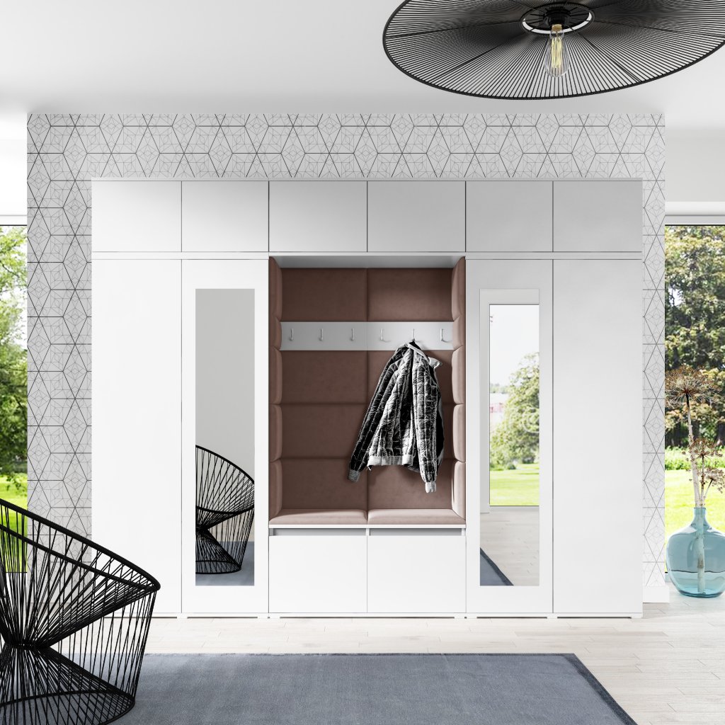 Eka Předsíňová stěna s čalouněnými panely Trinity 17 - Bílá / Hnědá 2307