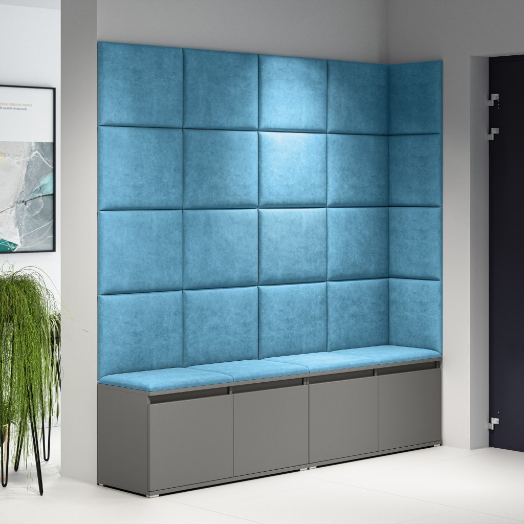 Eka Předsíňová stěna s čalouněnými panely Trinity 3 - Grafit / Azurová 2313