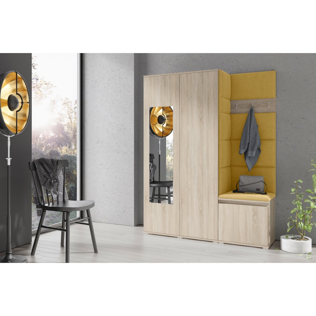 Eka Předsíňová stěna s čalouněnými panely Trinity 11 - Sonoma / Žlutá 2318