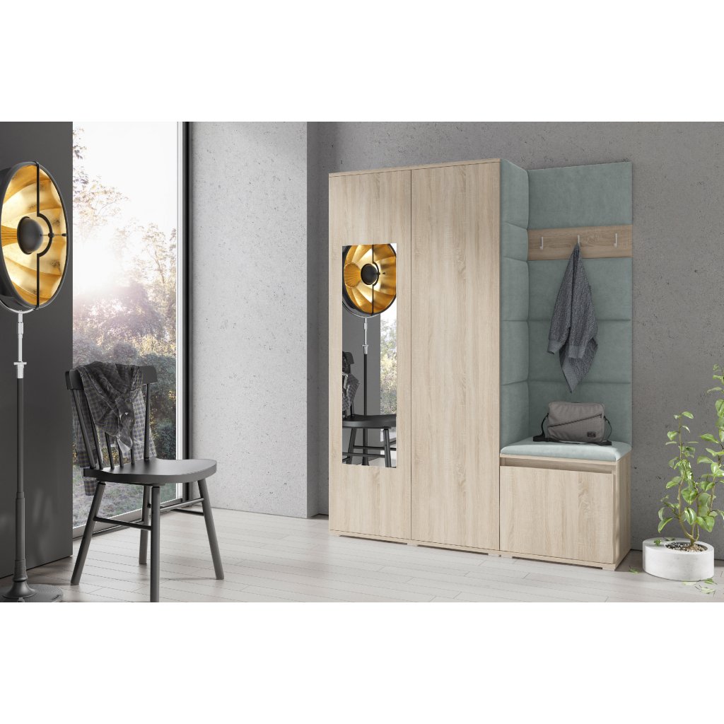 Eka Předsíňová stěna s čalouněnými panely Trinity 11 - Sonoma / Světlá zelená 2321