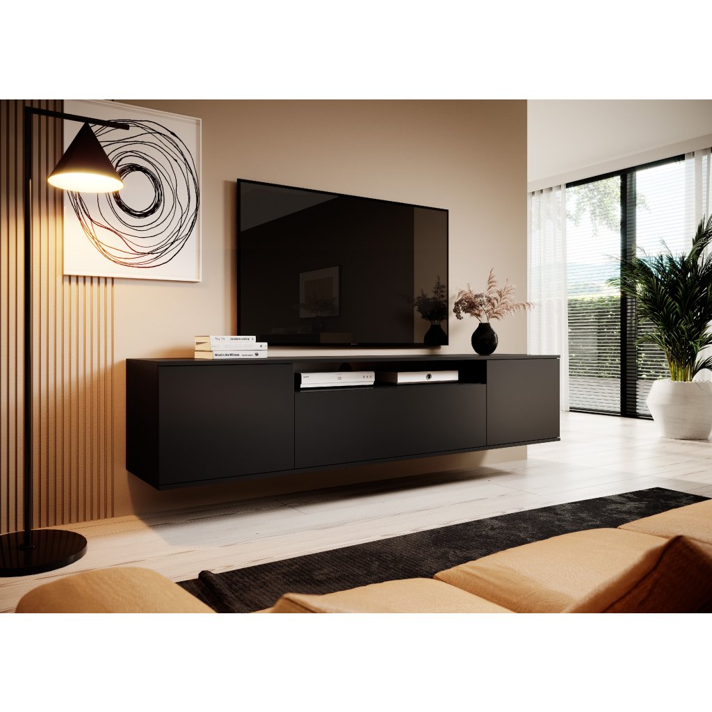 Eka Závěsný stolek pod televizi EMI 200 cm - Černý mat