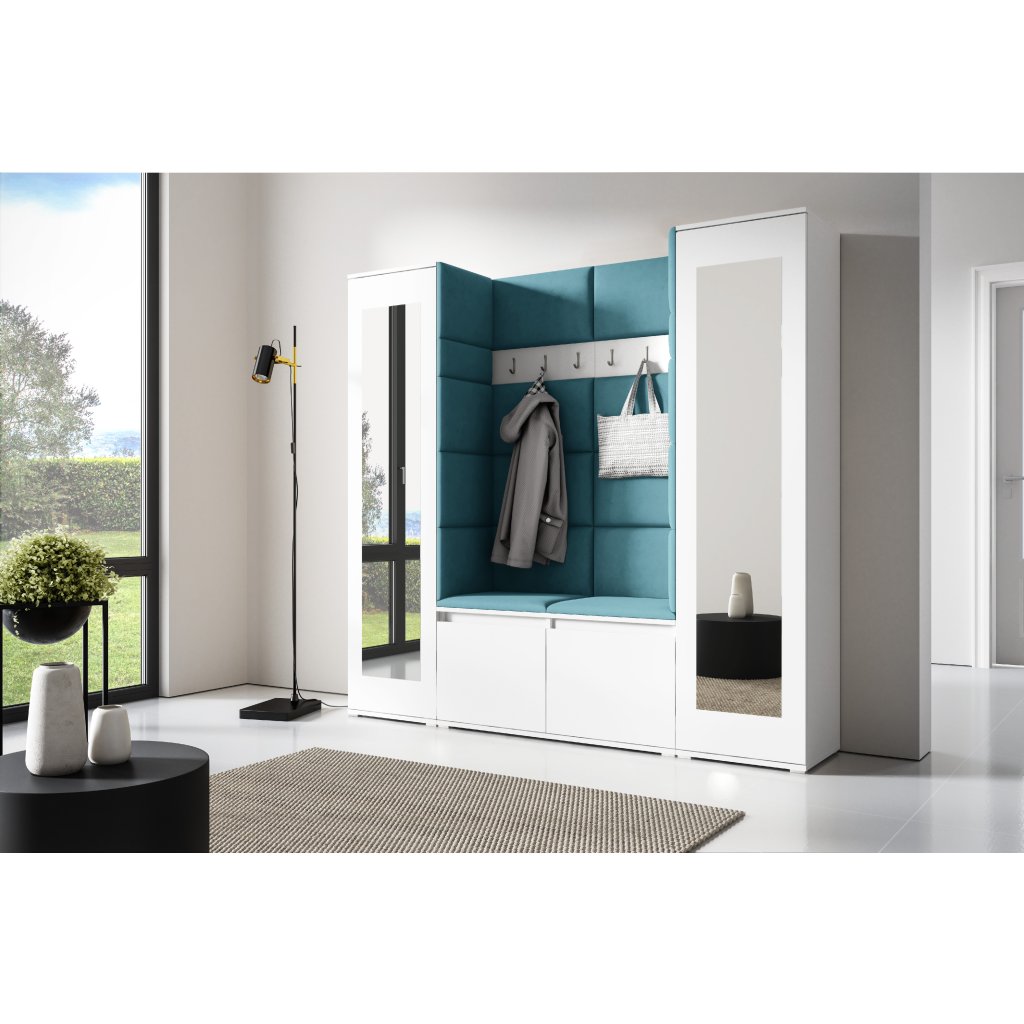 Eka Předsíňová stěna s čalouněnými panely Trinity 31 - Bílá / Azurová 2313