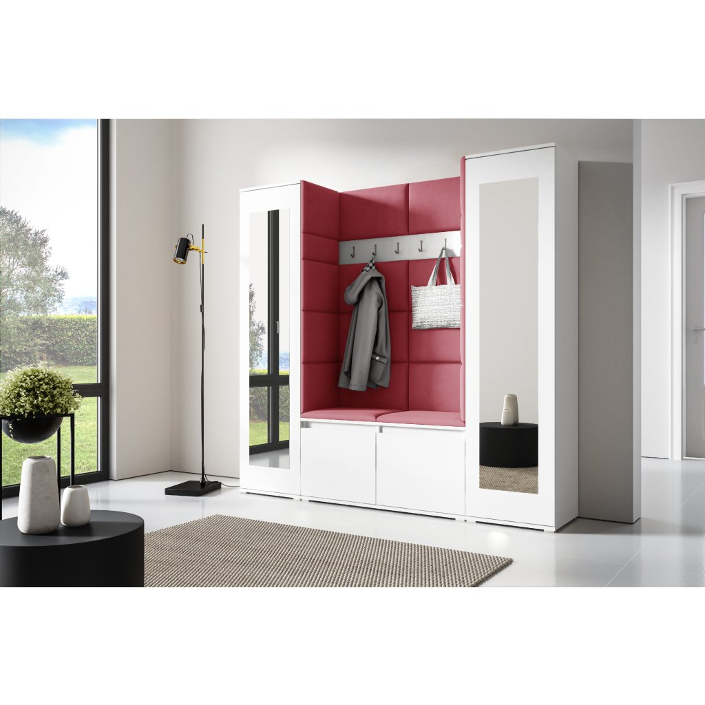 Eka Předsíňová stěna s čalouněnými panely Trinity 31 - Bílá / Červená 2309