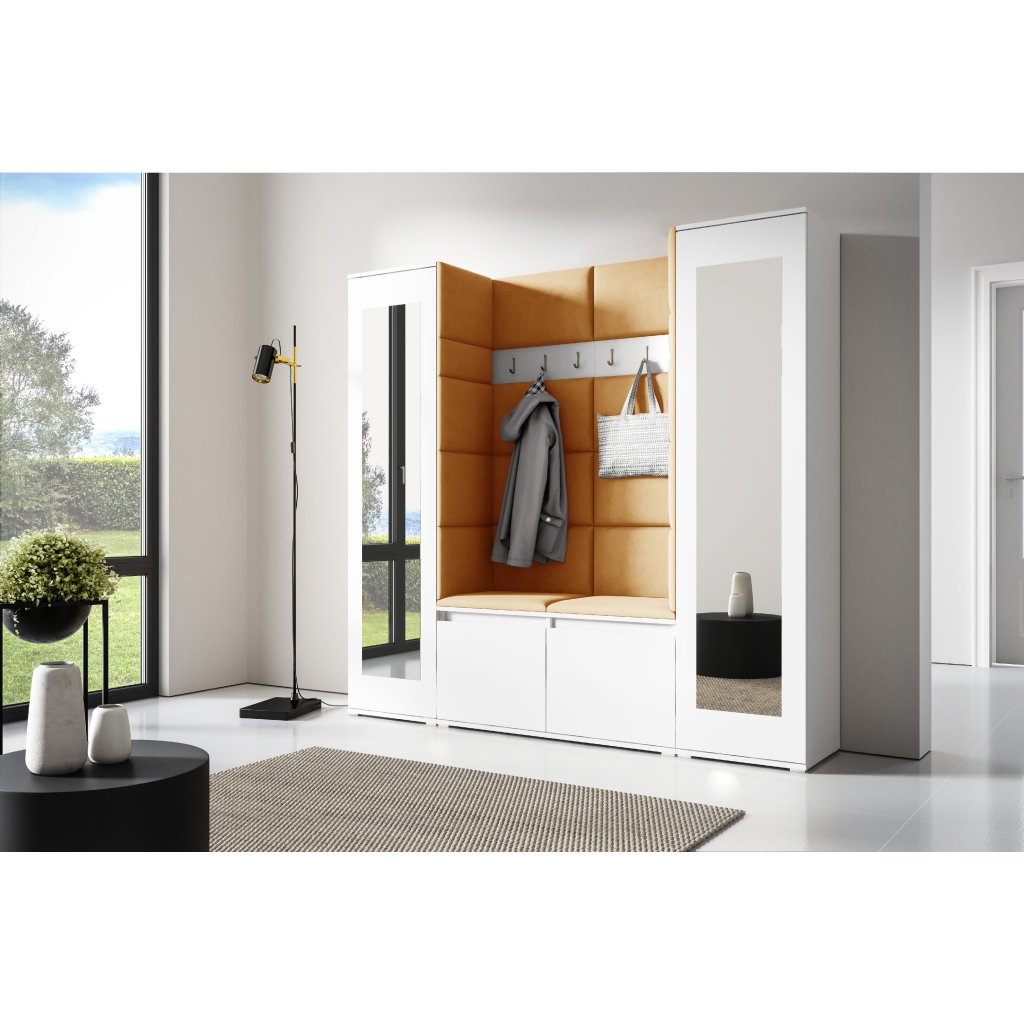 Eka Předsíňová stěna s čalouněnými panely Trinity 31 - Bílá / Hořčicová 2326