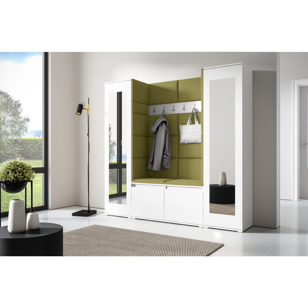 Eka Předsíňová stěna s čalouněnými panely Trinity 31 - Bílá / Khaki zelená 2327