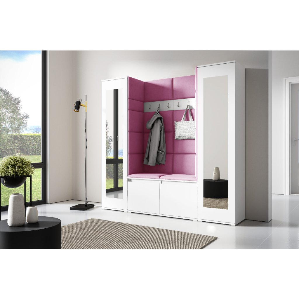 Eka Předsíňová stěna s čalouněnými panely Trinity 31 - Bílá / Růžová 2310