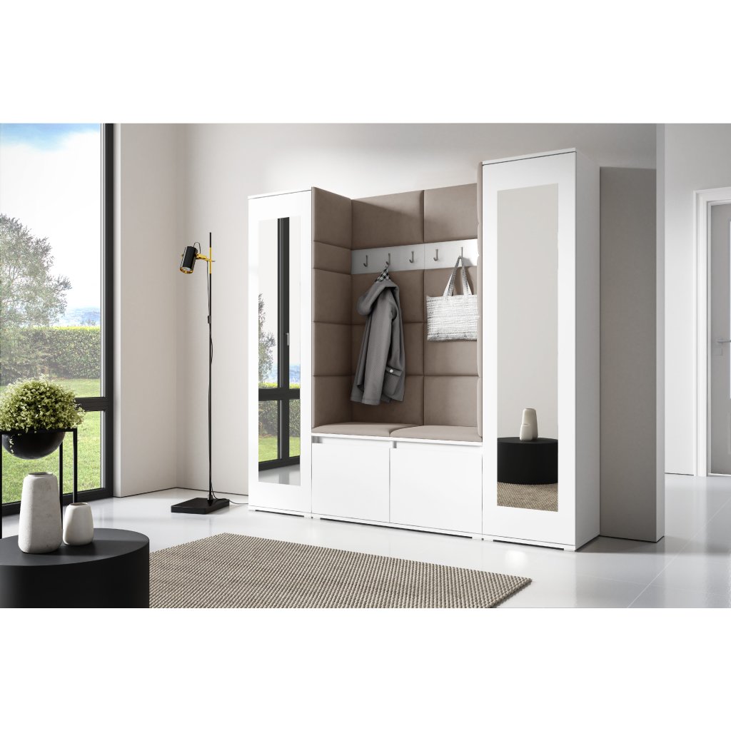 Eka Předsíňová stěna s čalouněnými panely Trinity 31 - Bílá / Světlá béžová 2303