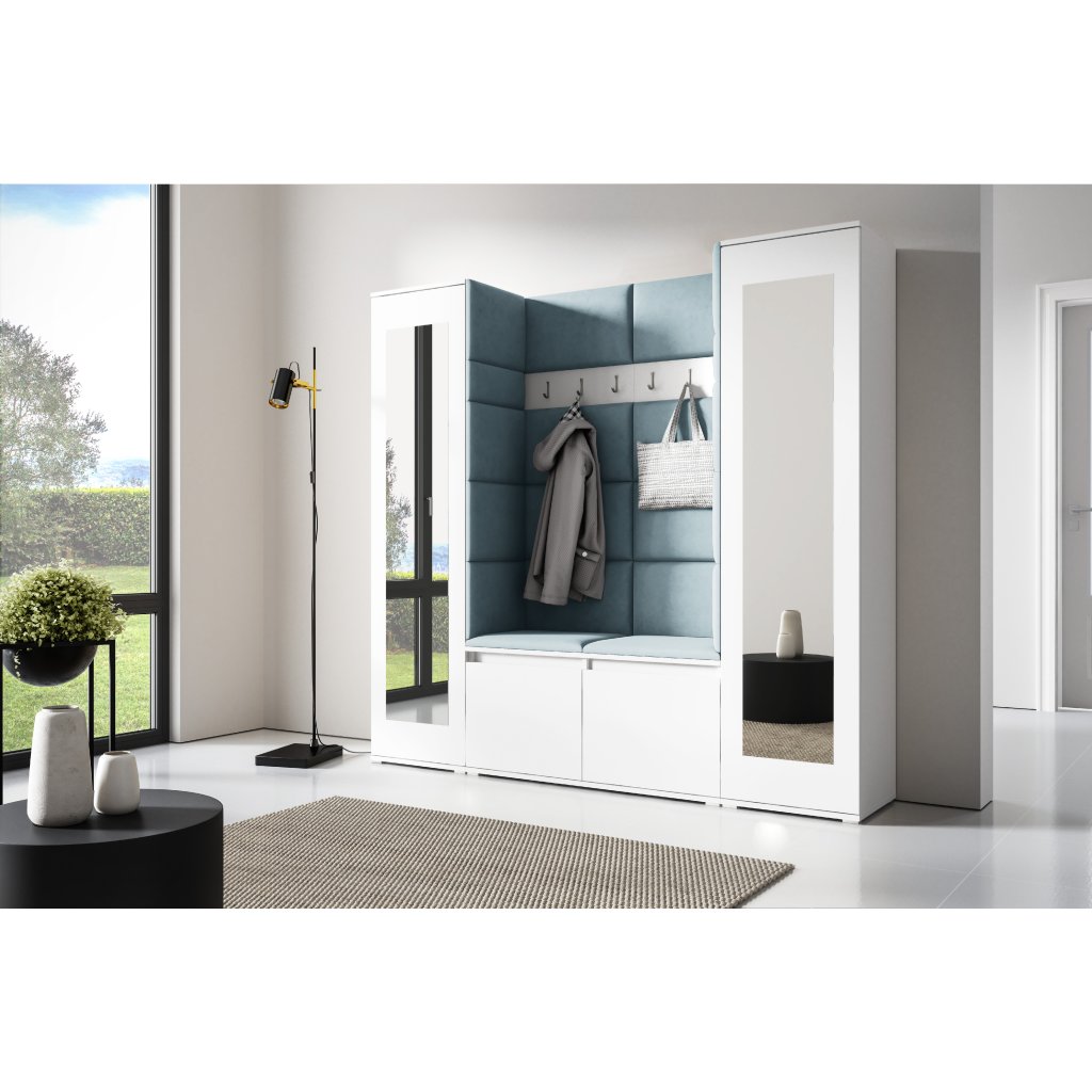 Eka Předsíňová stěna s čalouněnými panely Trinity 31 - Bílá / Světlá modrá 2322