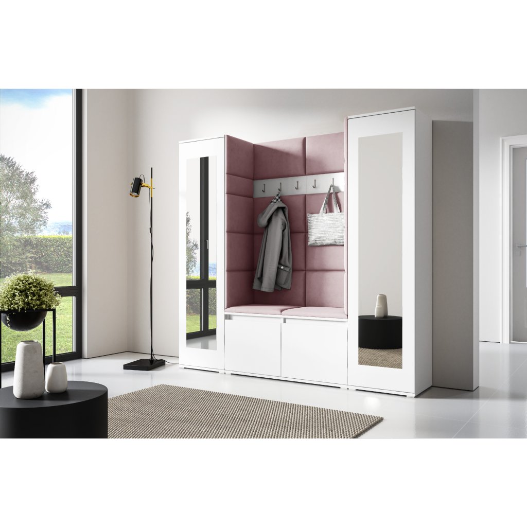 Eka Předsíňová stěna s čalouněnými panely Trinity 31 - Bílá / Světlá růžová 2319