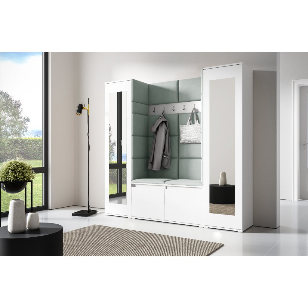 Eka Předsíňová stěna s čalouněnými panely Trinity 31 - Bílá / Světlá zelená 2321