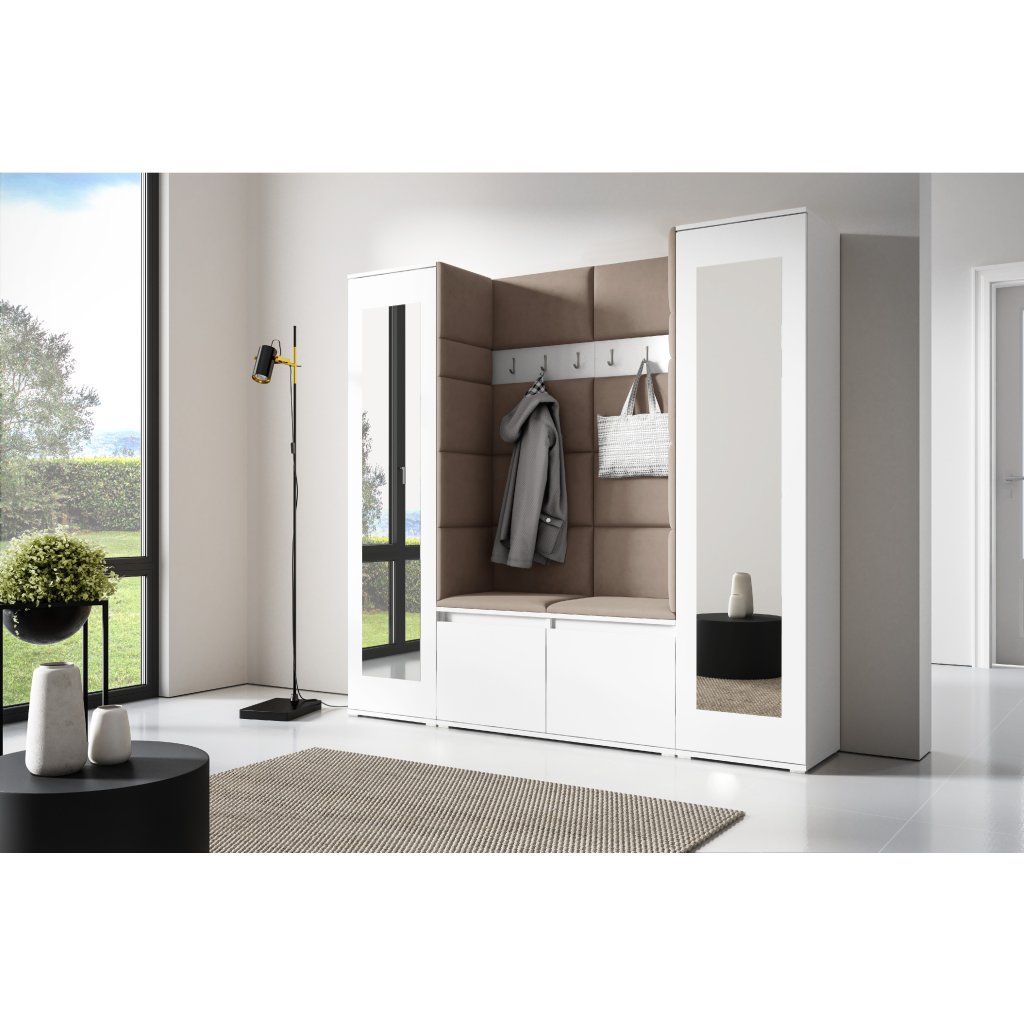 Eka Předsíňová stěna s čalouněnými panely Trinity 31 - Bílá / Tmavá béžová 2305