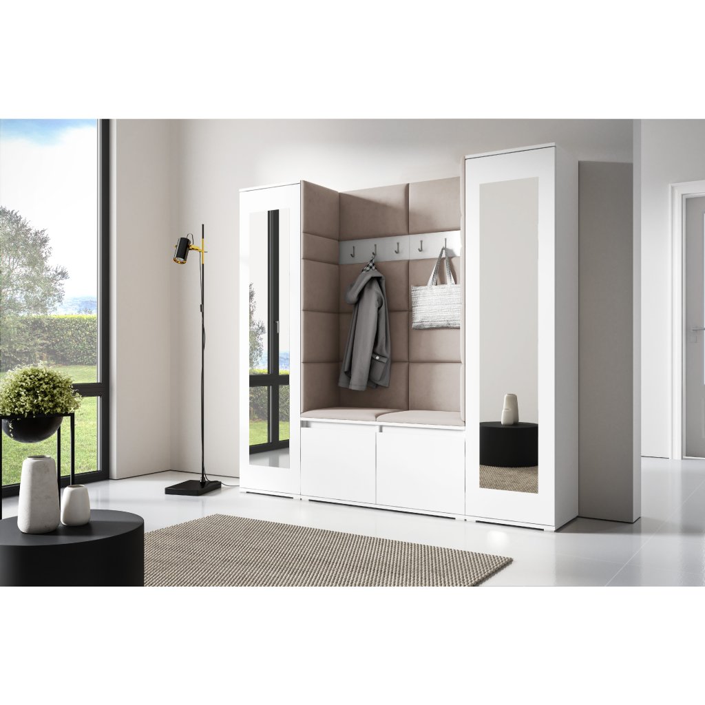 Eka Předsíňová stěna s čalouněnými panely Trinity 31 - Bílá / Tmavá krémová 2302