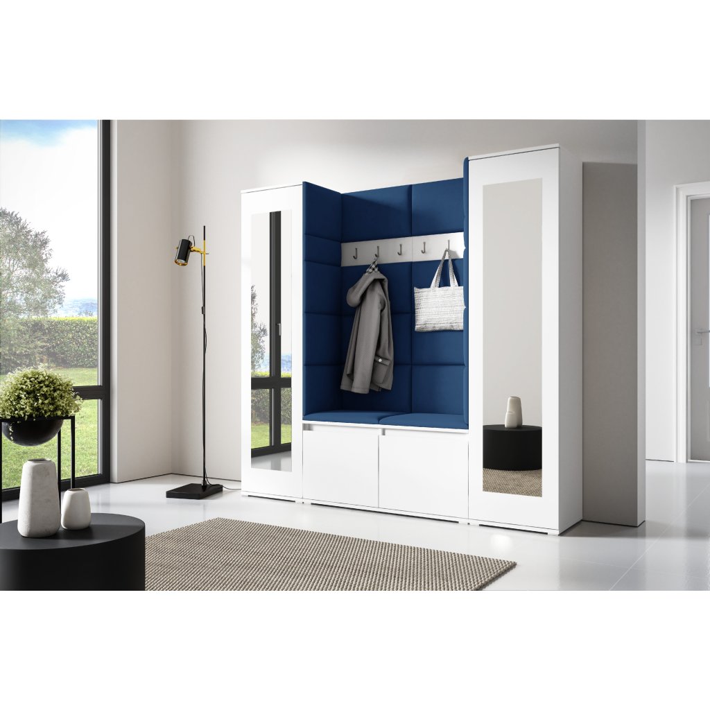 Eka Předsíňová stěna s čalouněnými panely Trinity 31 - Bílá / Tmavá modrá 2331