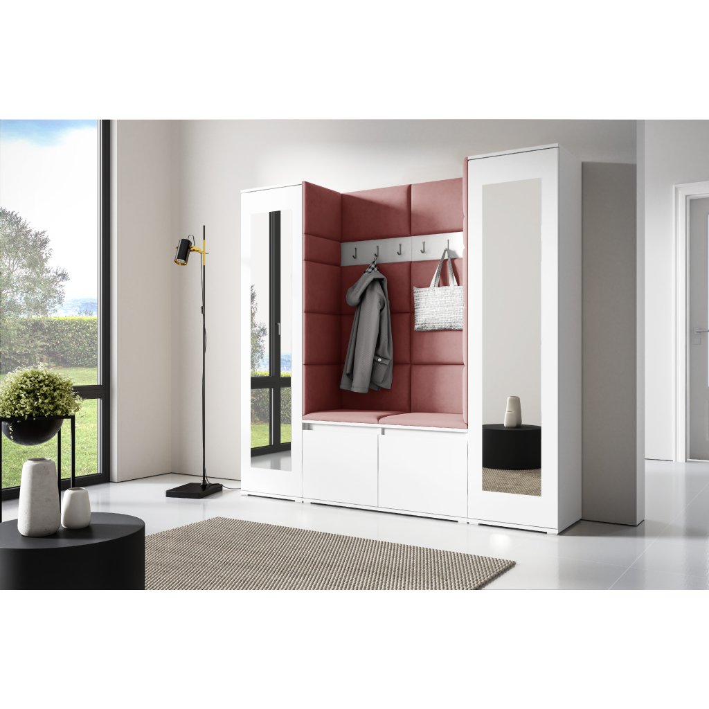 Eka Předsíňová stěna s čalouněnými panely Trinity 31 - Bílá / Tmavá růžová 2323