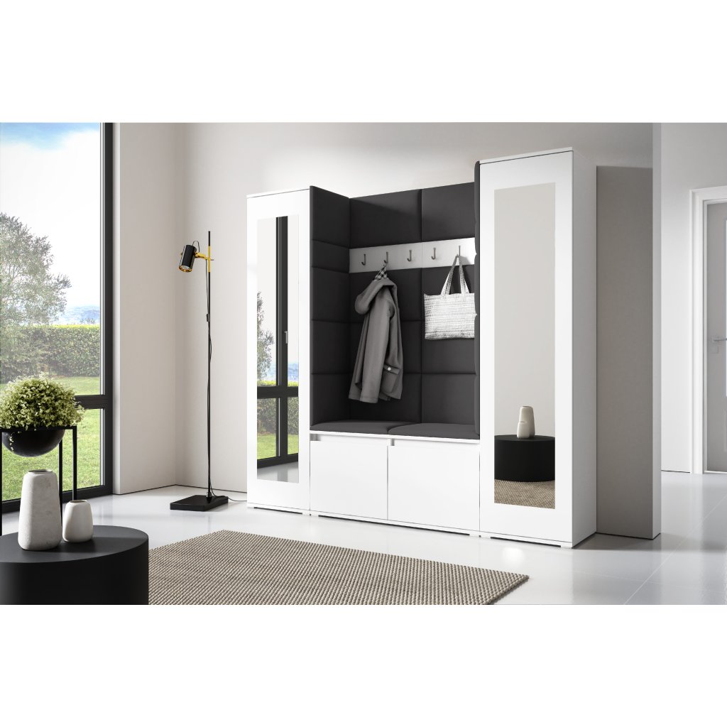 Eka Předsíňová stěna s čalouněnými panely Trinity 31 - Bílá / Tmavá šedá 2315