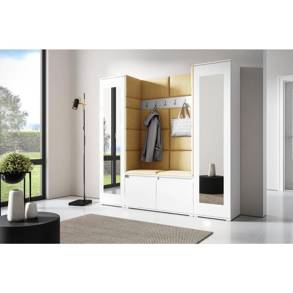 Eka Předsíňová stěna s čalouněnými panely Trinity 31 - Bílá / Žlutá 2318