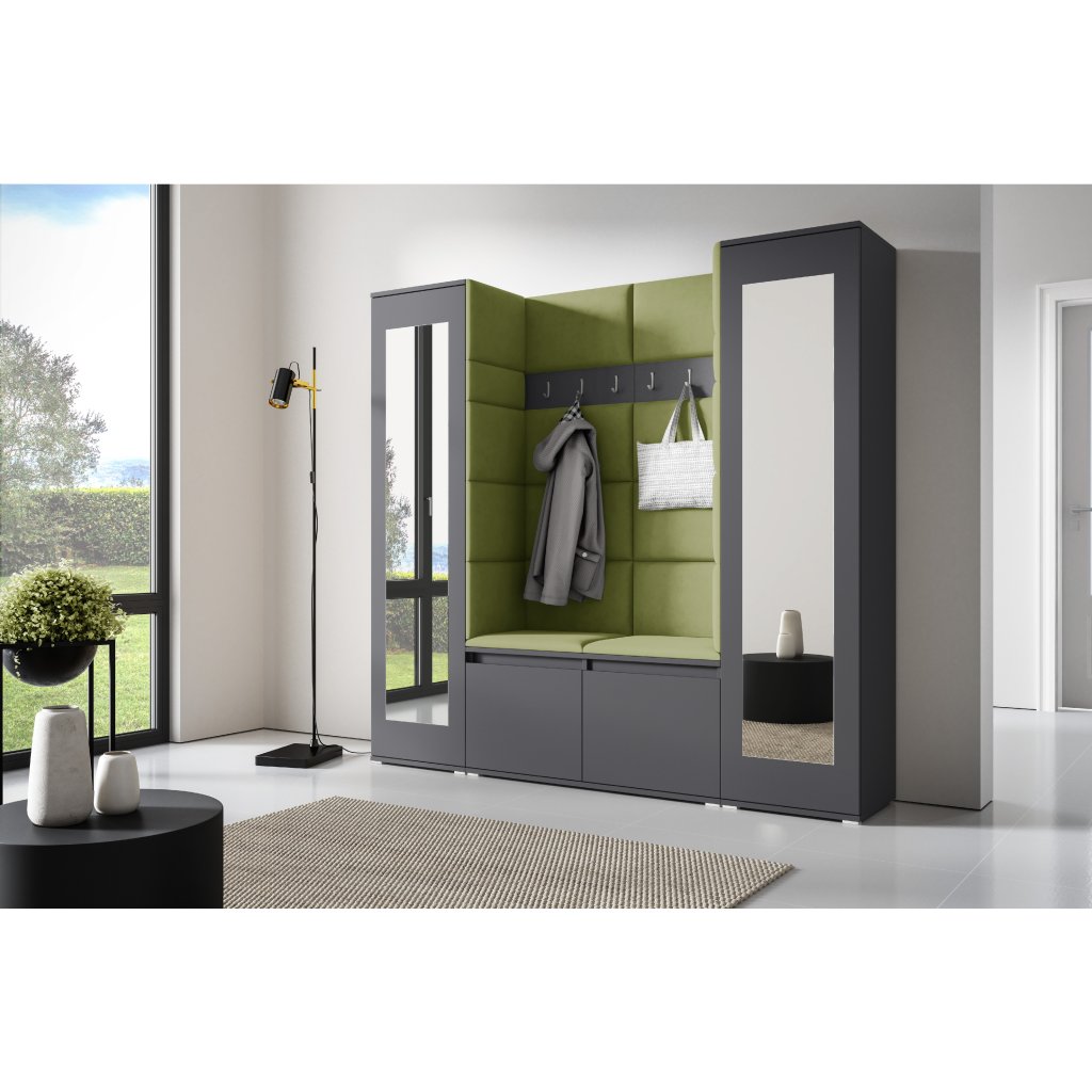 Eka Předsíňová stěna s čalouněnými panely Trinity 31 - Grafit / Olivová 2312