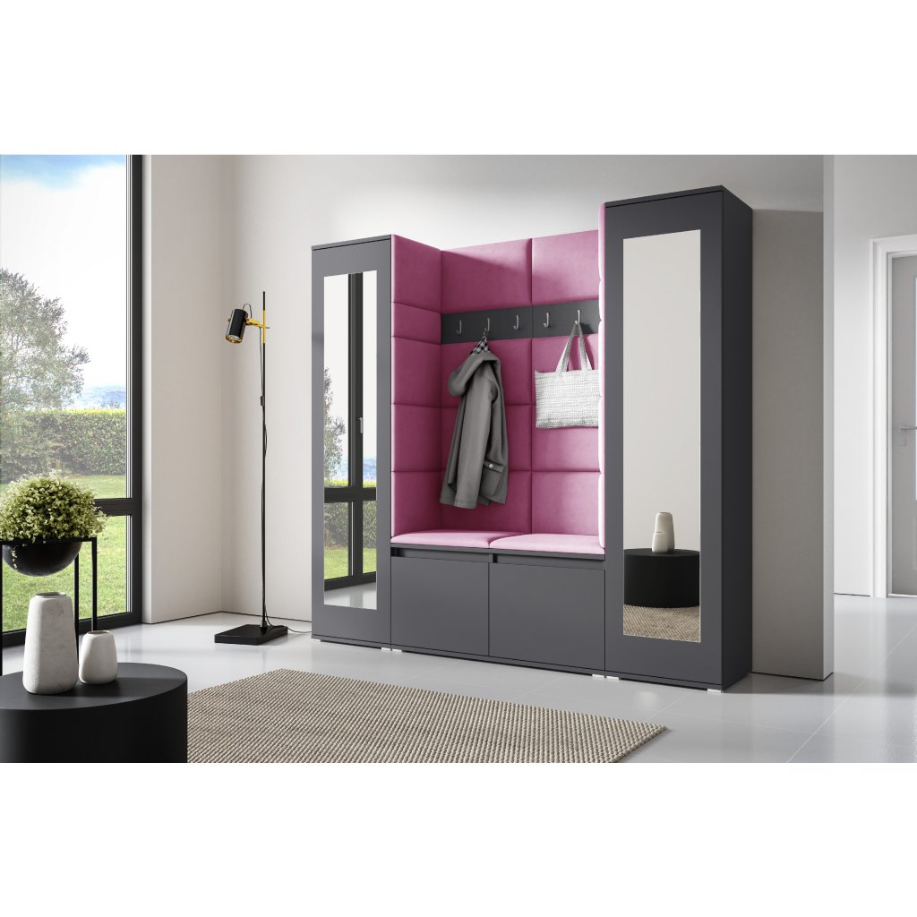 Eka Předsíňová stěna s čalouněnými panely Trinity 31 - Grafit / Růžová 2310