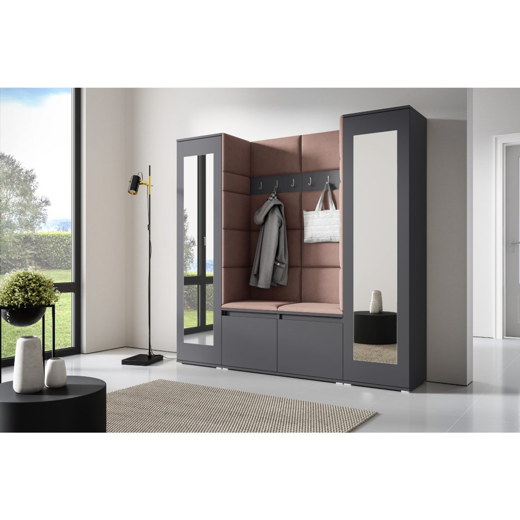 Eka Předsíňová stěna s čalouněnými panely Trinity 31 - Grafit / Světlá hnědá 2306