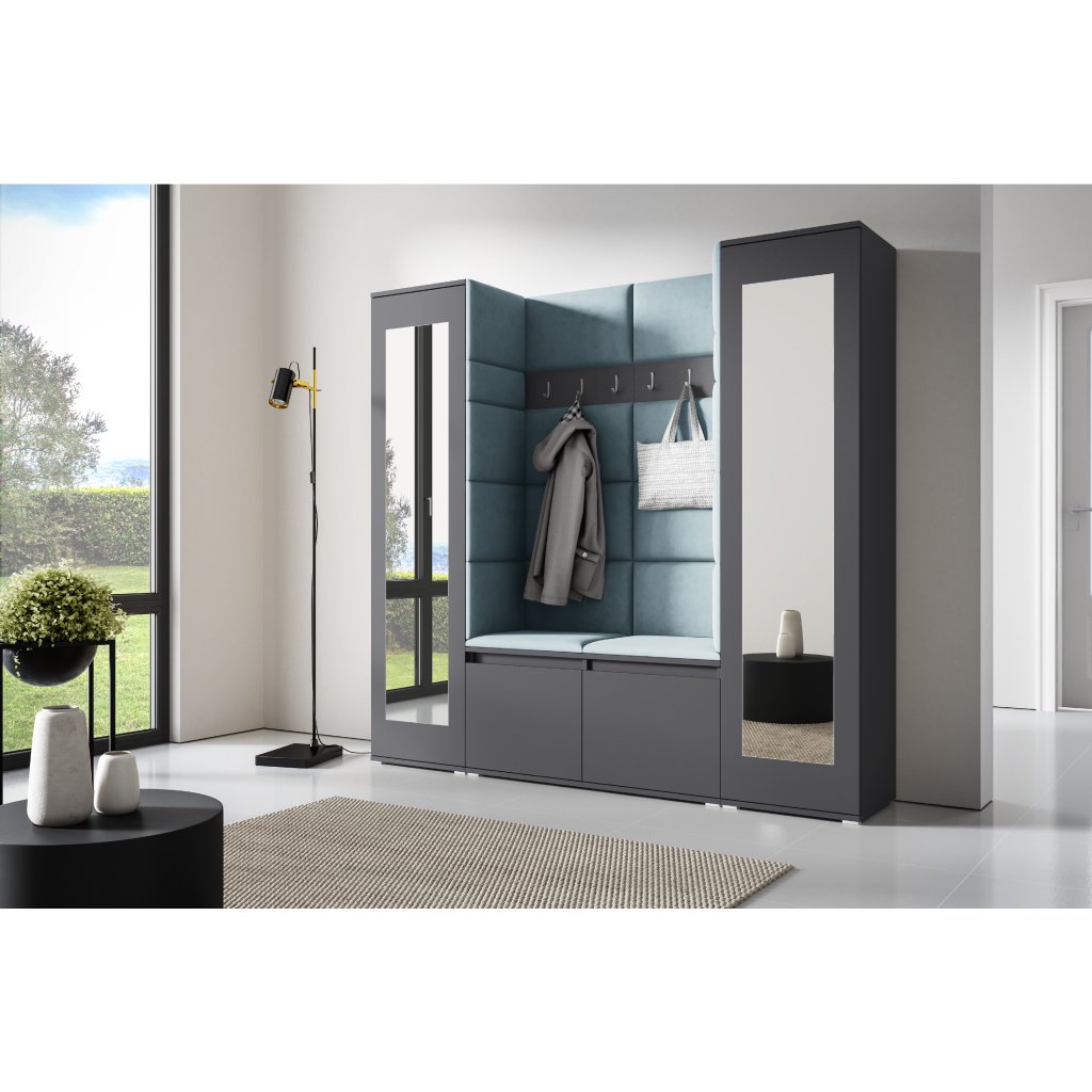 Eka Předsíňová stěna s čalouněnými panely Trinity 31 - Grafit / Světlá modrá 2322