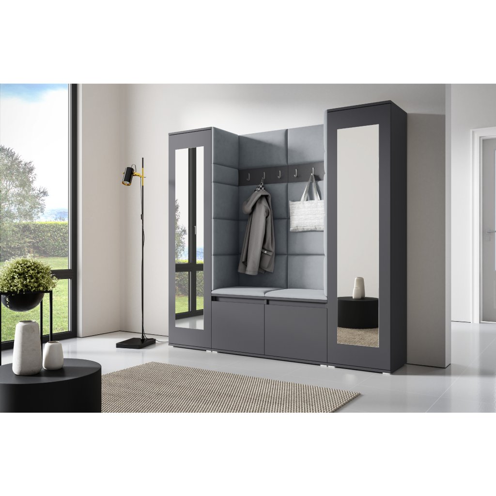 Eka Předsíňová stěna s čalouněnými panely Trinity 31 - Grafit / Šedá 2314