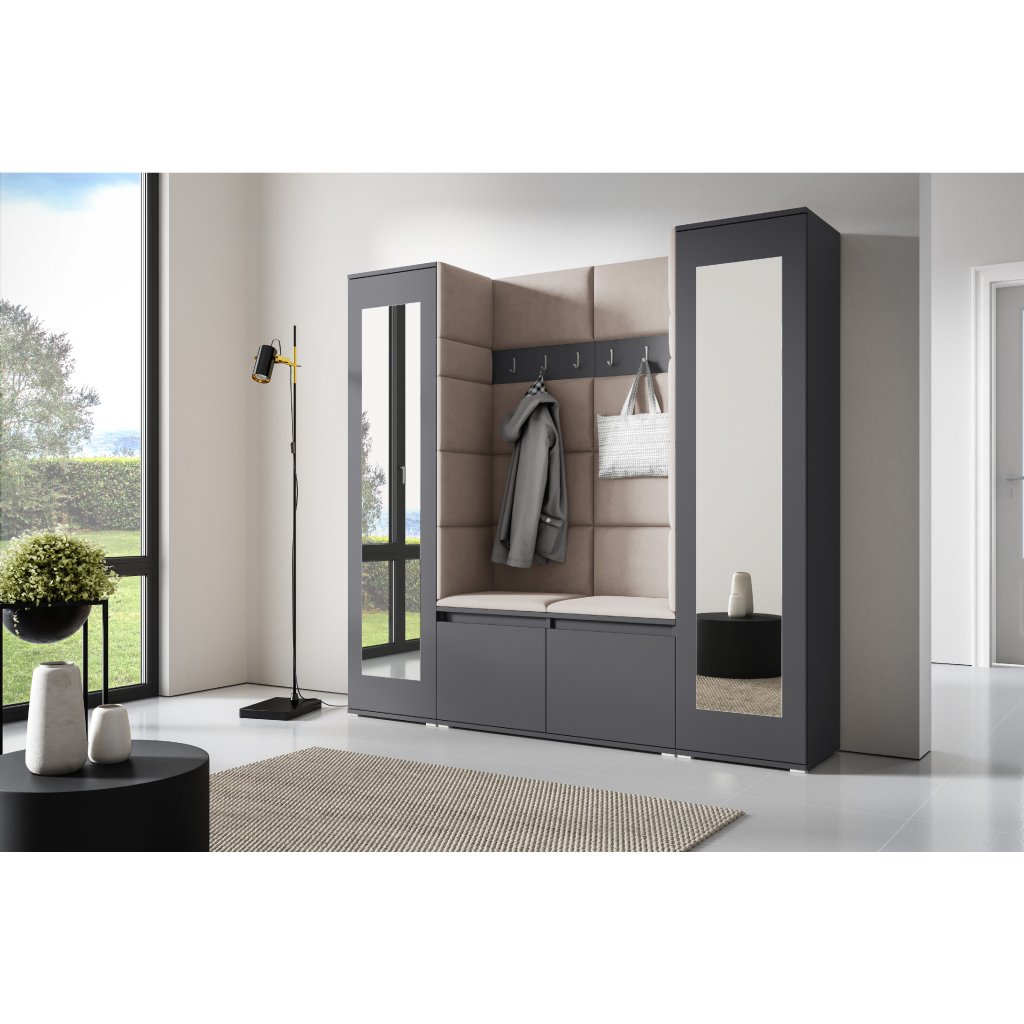 Eka Předsíňová stěna s čalouněnými panely Trinity 31 - Grafit / Tmavá krémová 2302