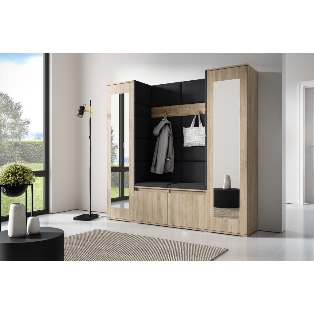 Eka Předsíňová stěna s čalouněnými panely Trinity 31 - Sonoma / Černá 2316