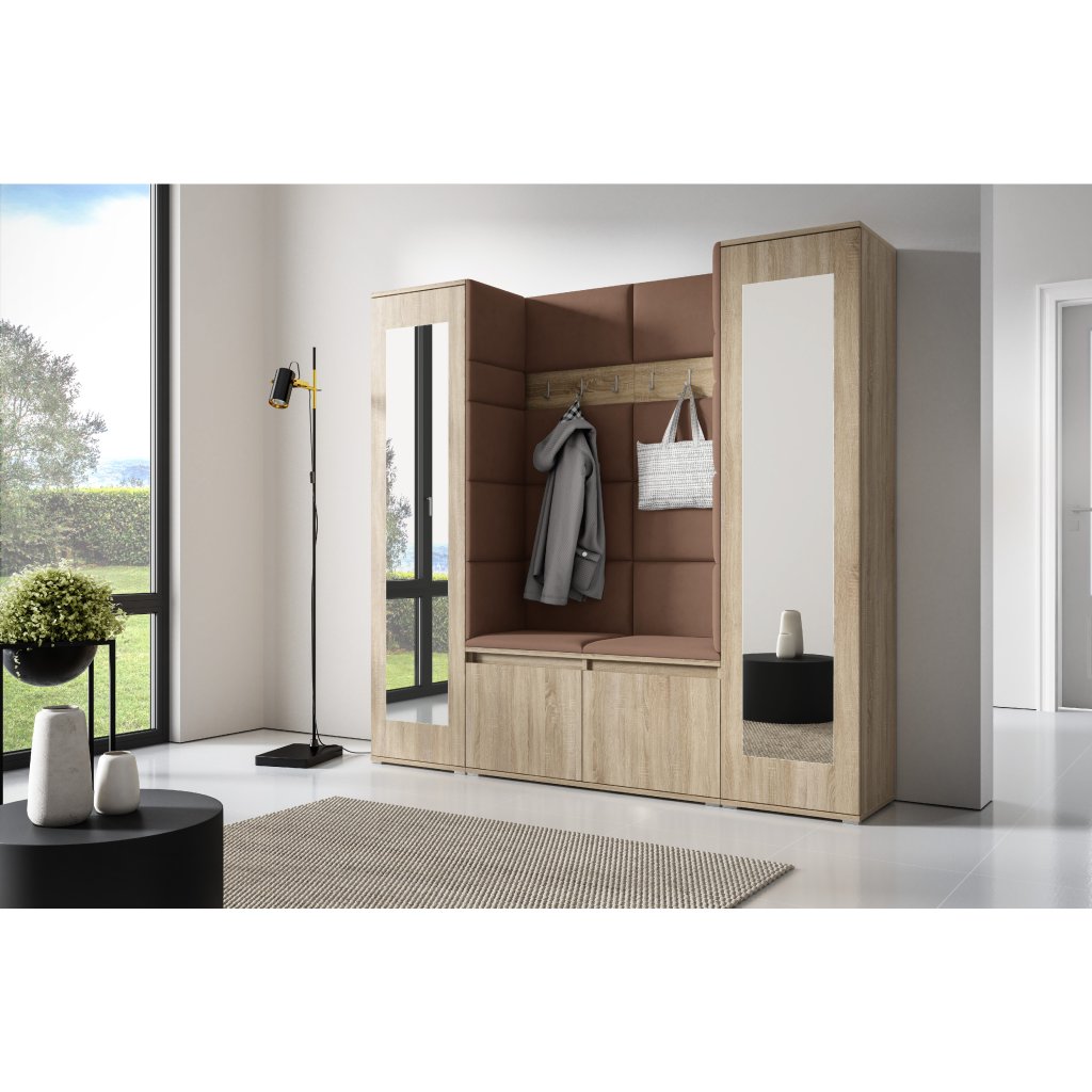 Eka Předsíňová stěna s čalouněnými panely Trinity 31 - Sonoma / Hnědá 2307