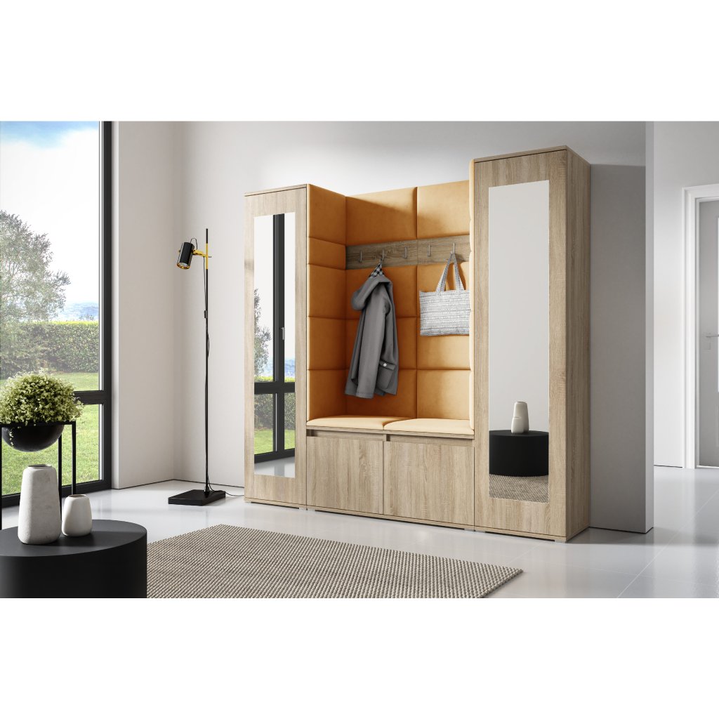 Eka Předsíňová stěna s čalouněnými panely Trinity 31 - Sonoma / Hořčicová 2326
