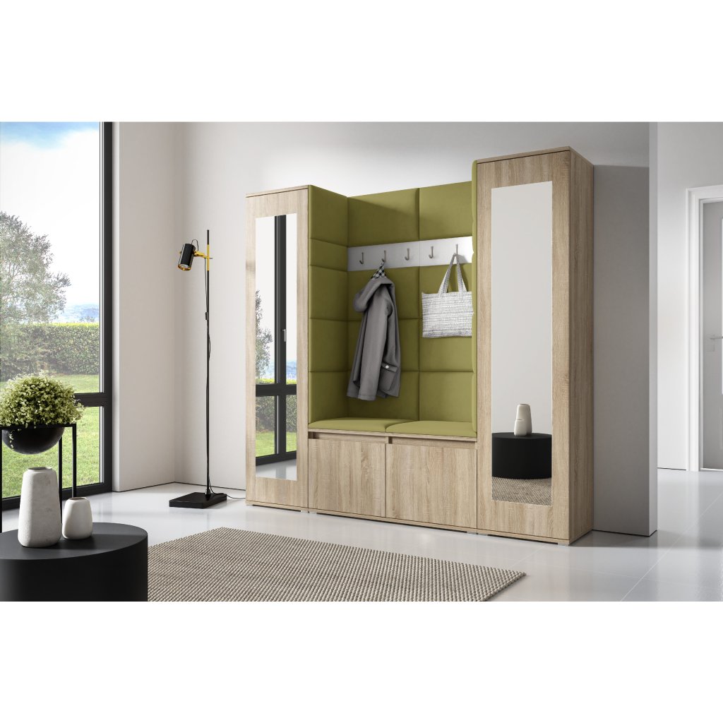 Eka Předsíňová stěna s čalouněnými panely Trinity 31 - Sonoma / Khaki zelená 2327