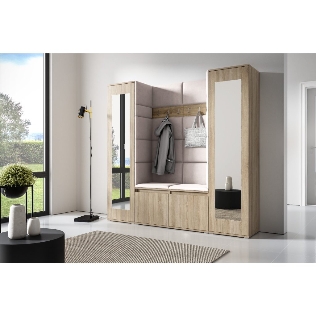 Eka Předsíňová stěna s čalouněnými panely Trinity 31 - Sonoma / Krémová bílá 2301