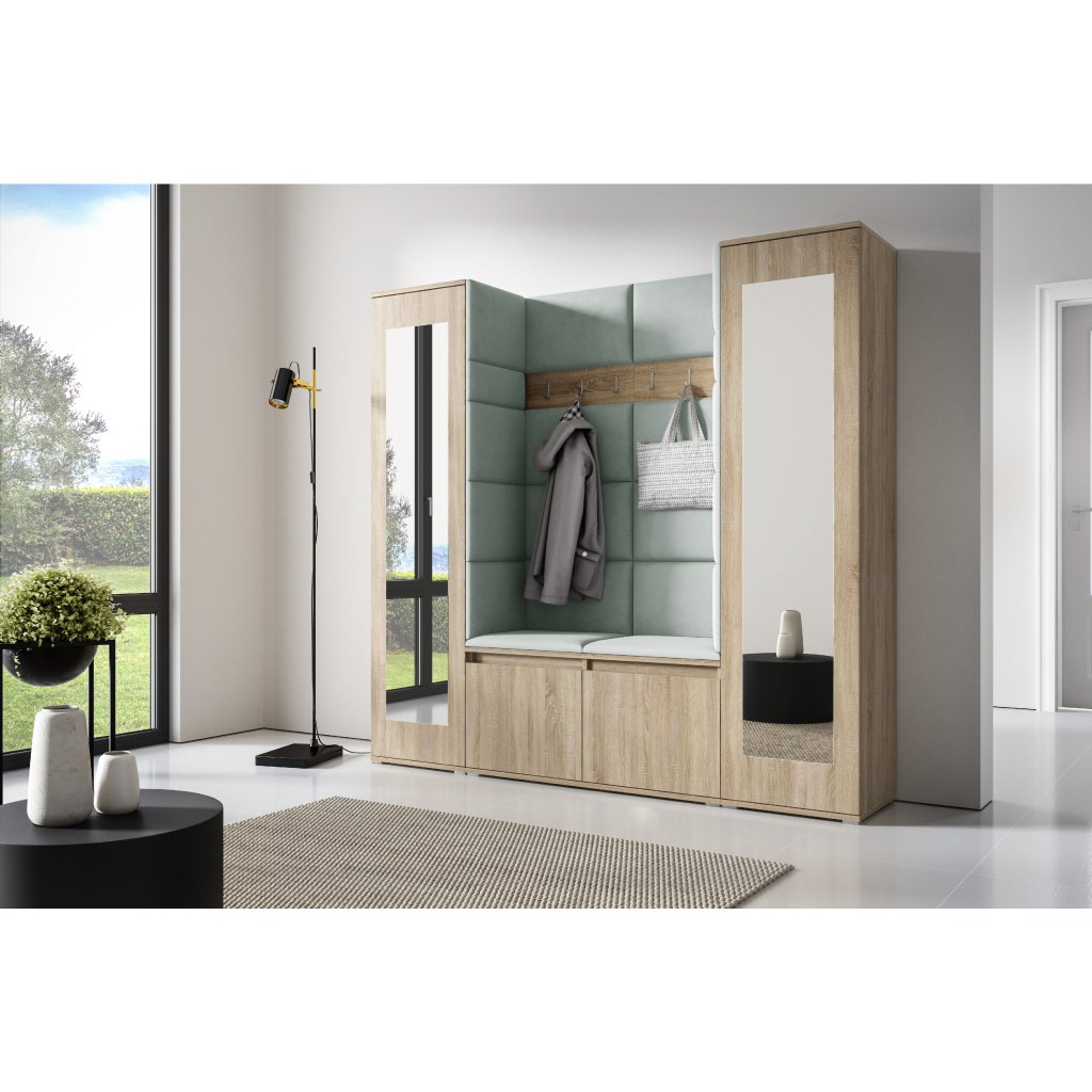 Eka Předsíňová stěna s čalouněnými panely Trinity 31 - Sonoma / Světlá zelená 2321