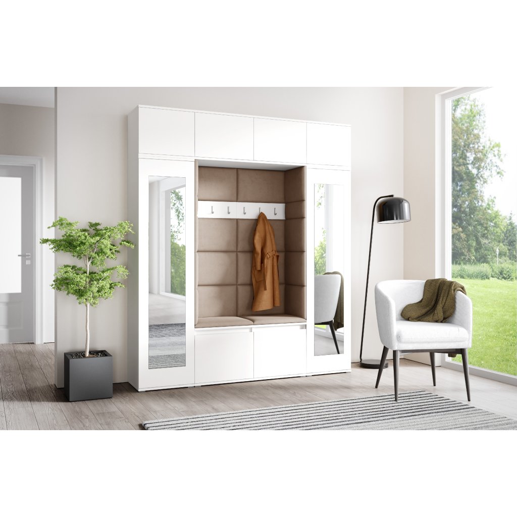 Eka Předsíňová stěna s čalouněnými panely Trinity 32 - Bílá / Béžová 2304