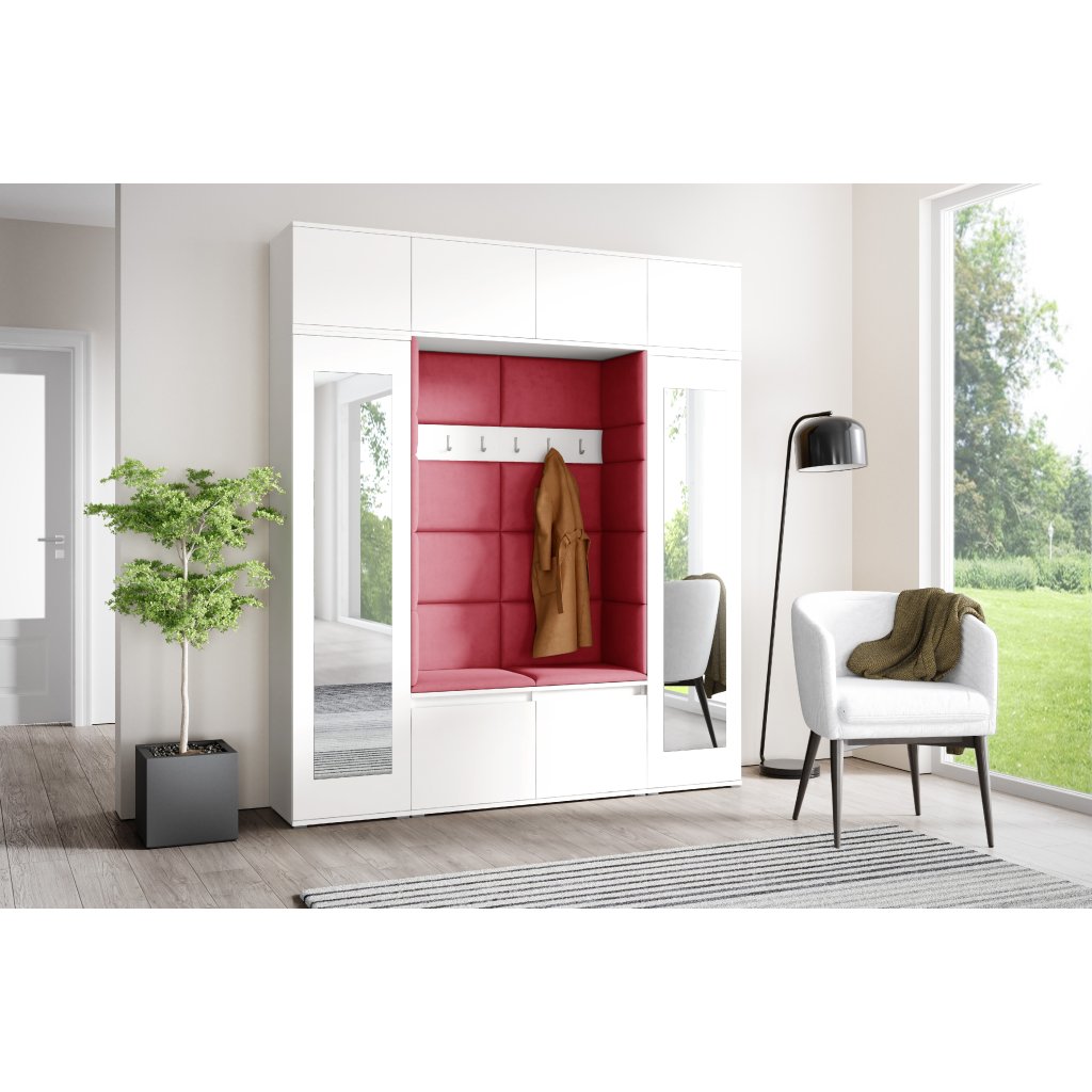 Eka Předsíňová stěna s čalouněnými panely Trinity 32 - Bílá / Červená 2309