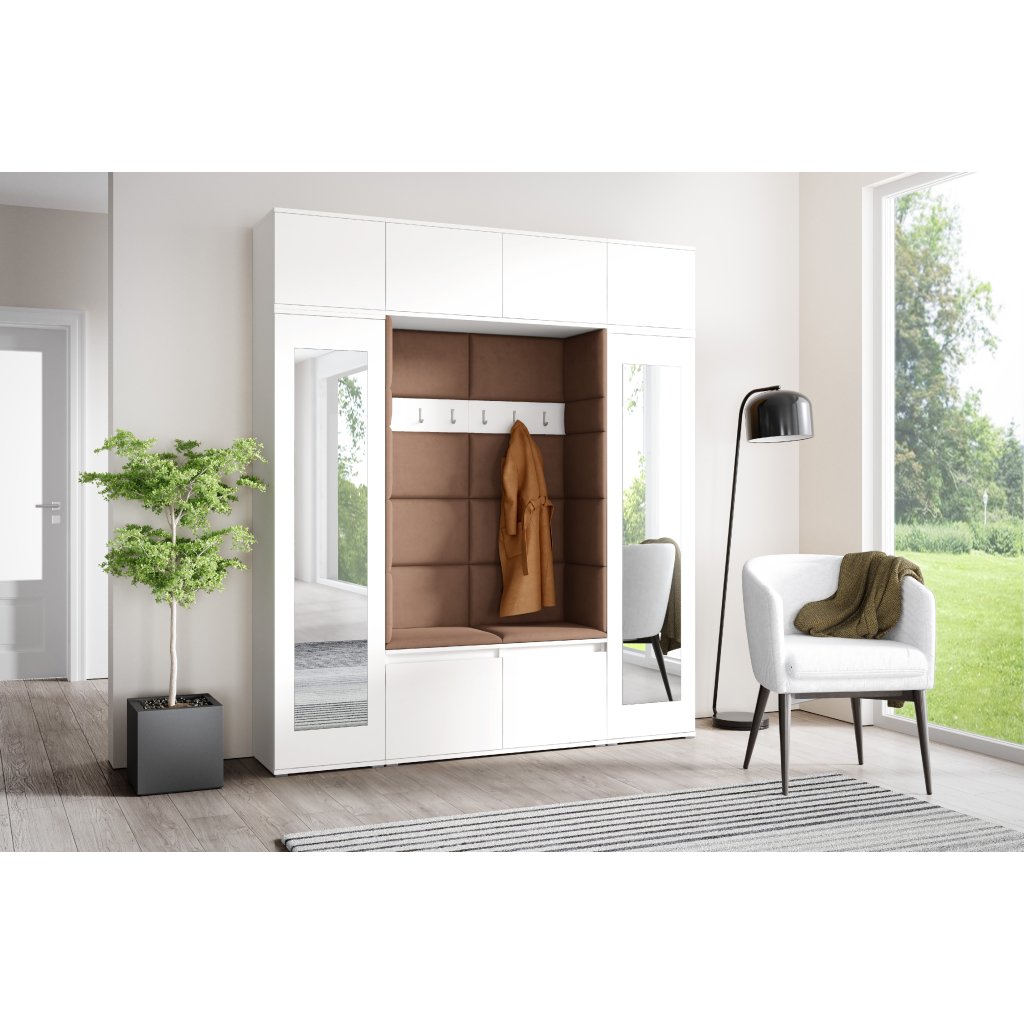 Eka Předsíňová stěna s čalouněnými panely Trinity 32 - Bílá / Hnědá 2307