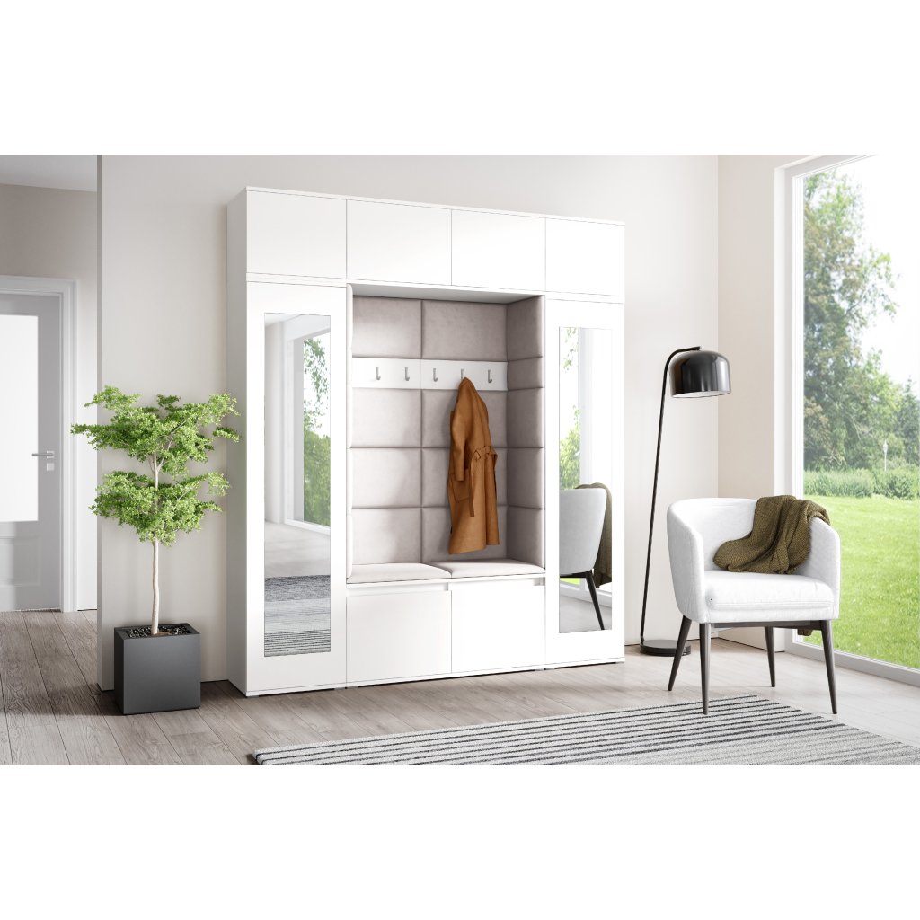 Eka Předsíňová stěna s čalouněnými panely Trinity 32 - Bílá / Krémová bílá 2301