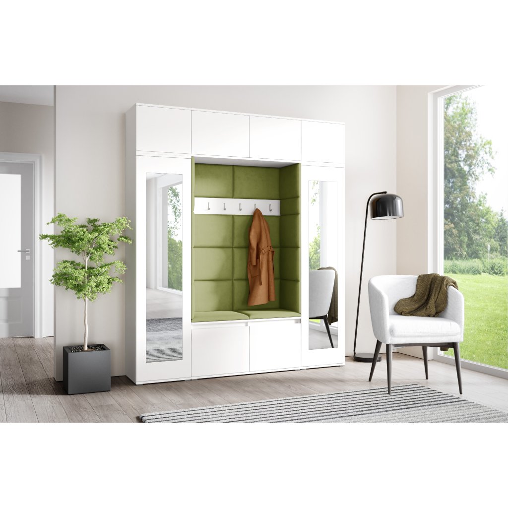 Eka Předsíňová stěna s čalouněnými panely Trinity 32 - Bílá / Olivová 2312