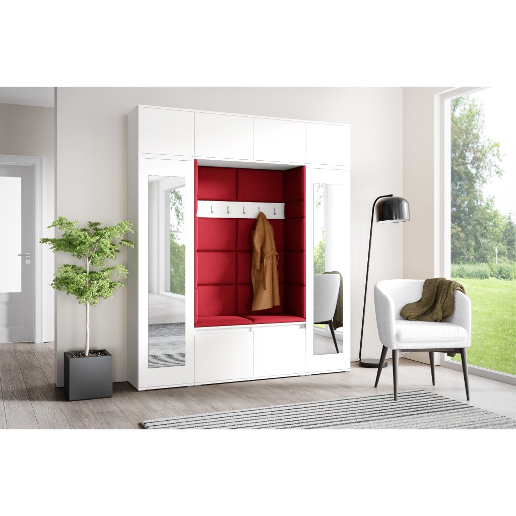 Eka Předsíňová stěna s čalouněnými panely Trinity 32 - Bílá / Rubínová 2324