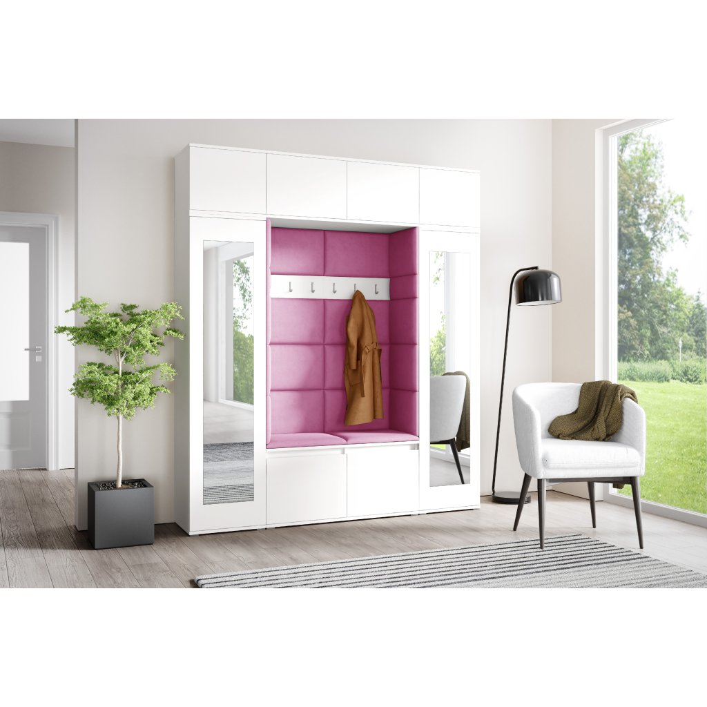 Eka Předsíňová stěna s čalouněnými panely Trinity 32 - Bílá / Růžová 2310