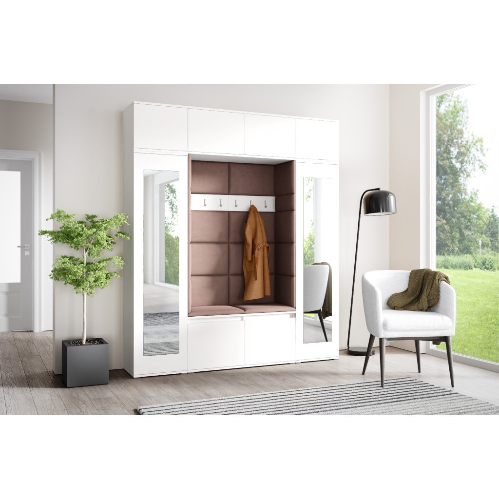 Eka Předsíňová stěna s čalouněnými panely Trinity 32 - Bílá / Světlá hnědá 2306