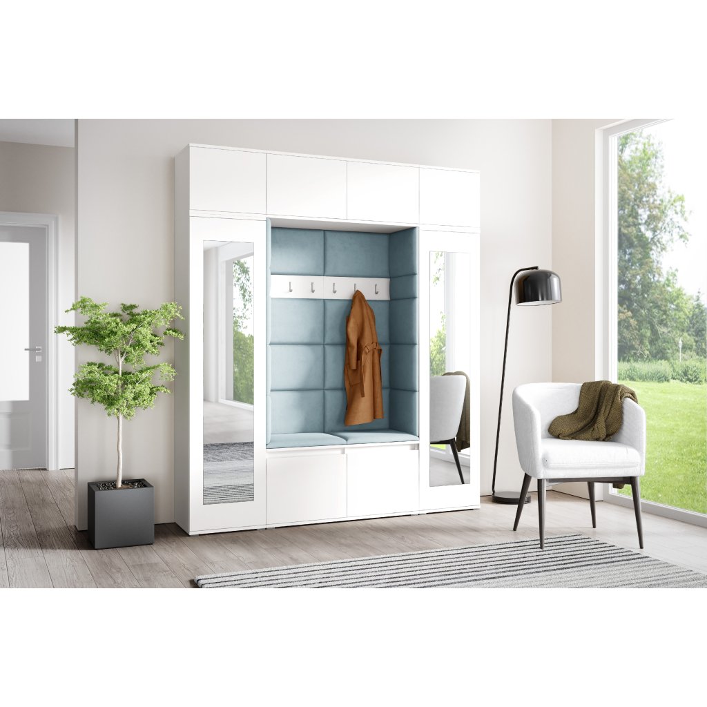 Eka Předsíňová stěna s čalouněnými panely Trinity 32 - Bílá / Světlá modrá 2322