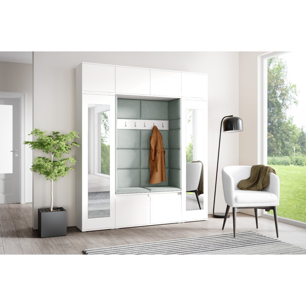 Eka Předsíňová stěna s čalouněnými panely Trinity 32 - Bílá / Světlá zelená 2321