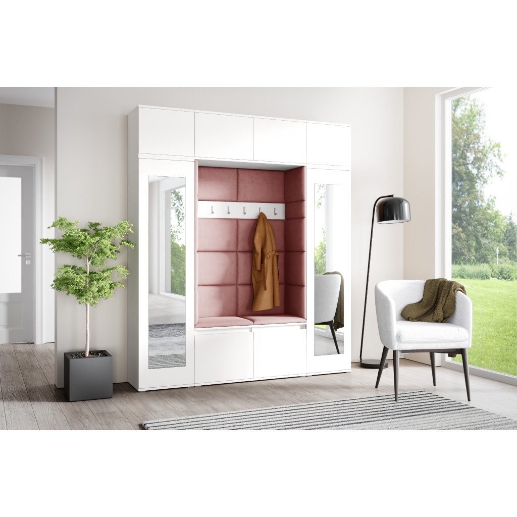 Eka Předsíňová stěna s čalouněnými panely Trinity 32 - Bílá / Tmavá růžová 2323