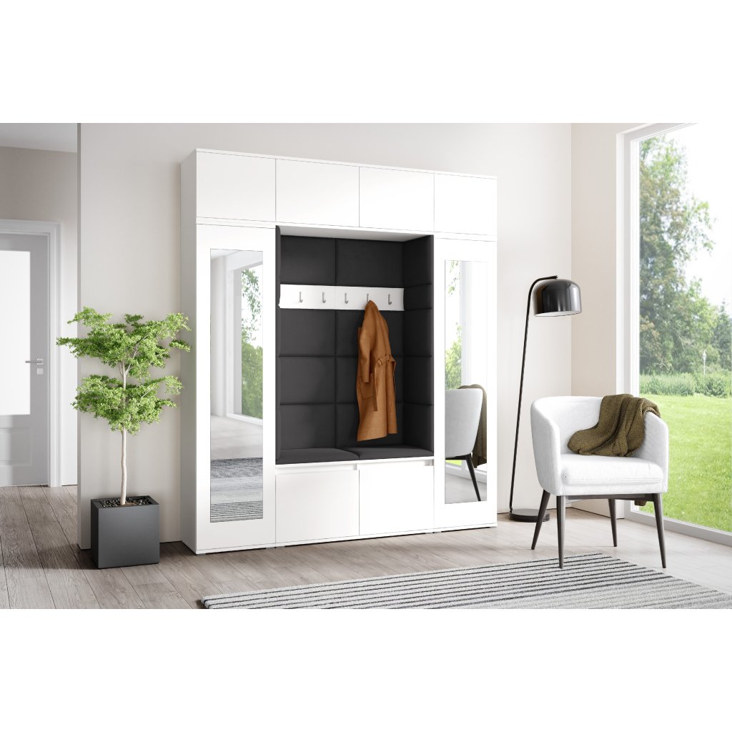 Eka Předsíňová stěna s čalouněnými panely Trinity 32 - Bílá / Tmavá šedá 2315