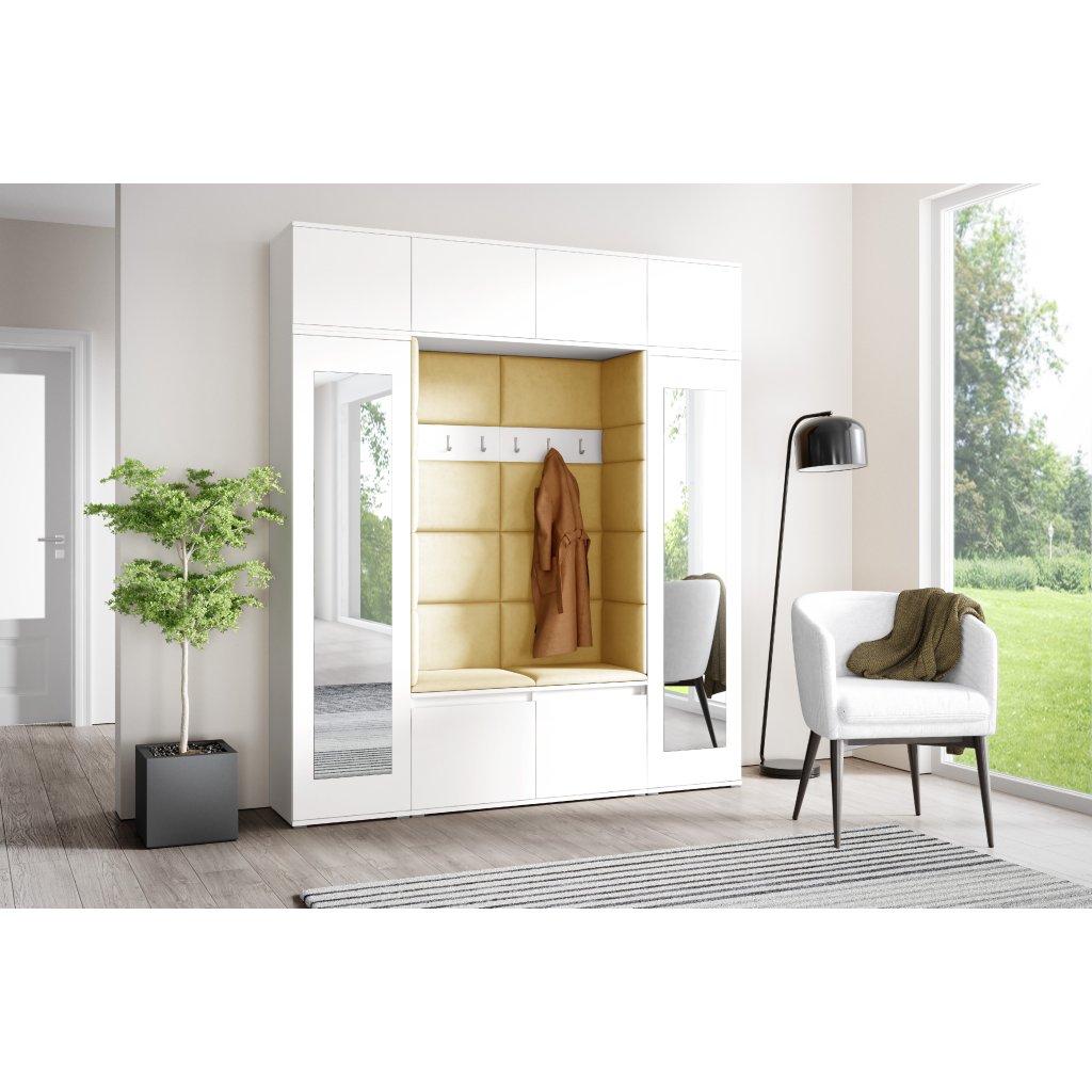 Eka Předsíňová stěna s čalouněnými panely Trinity 32 - Bílá / Žlutá 2318