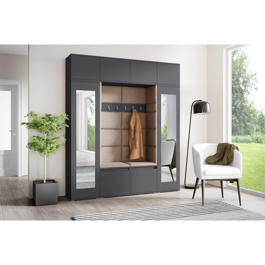 Eka Předsíňová stěna s čalouněnými panely Trinity 32 - Grafit / Béžová 2304