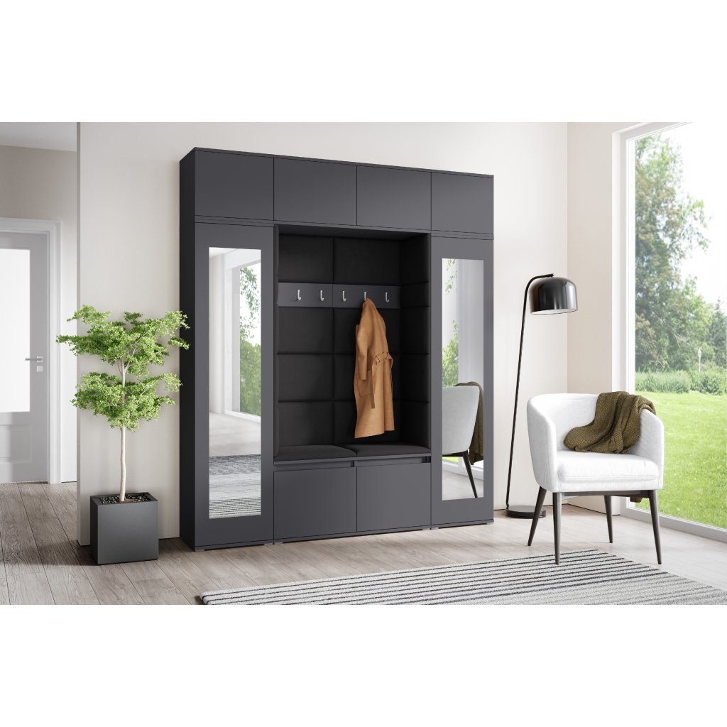 Eka Předsíňová stěna s čalouněnými panely Trinity 32 - Grafit / Černá 2316