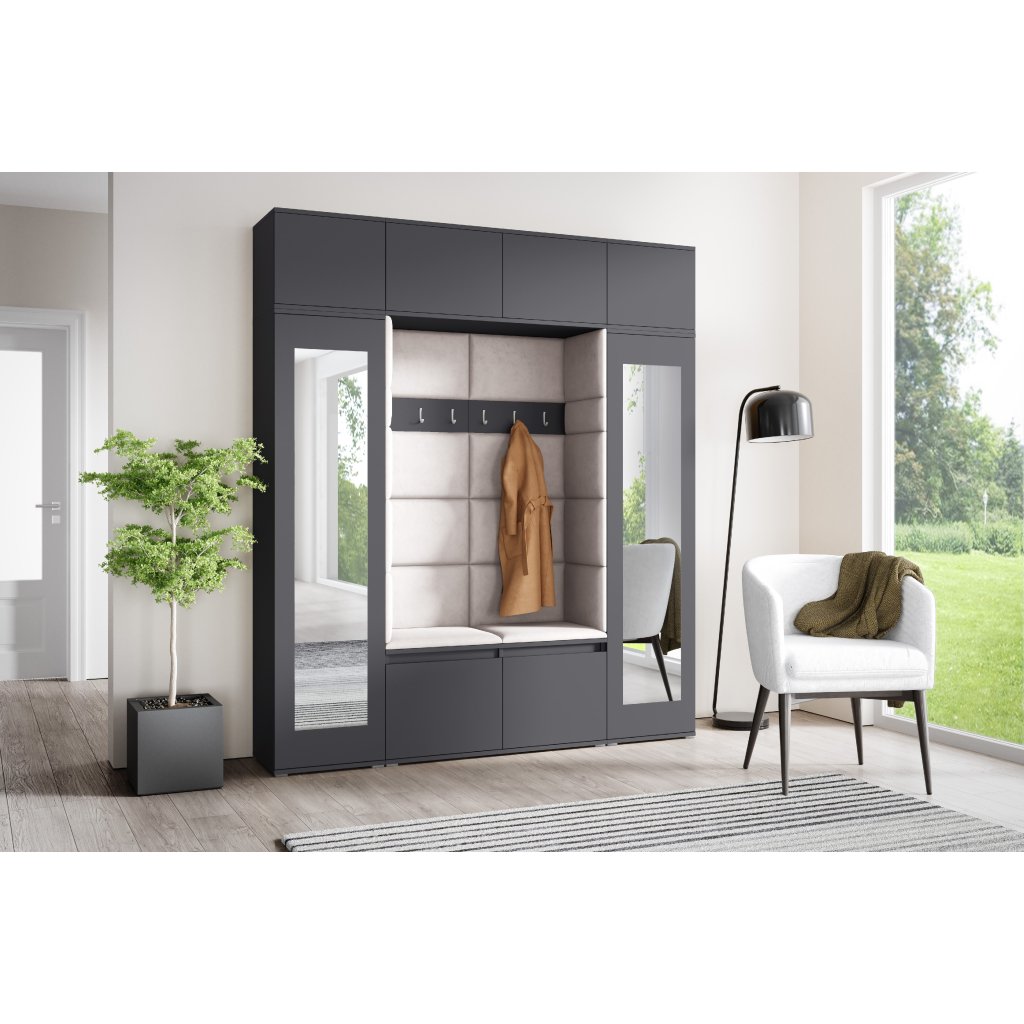 Eka Předsíňová stěna s čalouněnými panely Trinity 32 - Grafit / Krémová bílá 2301