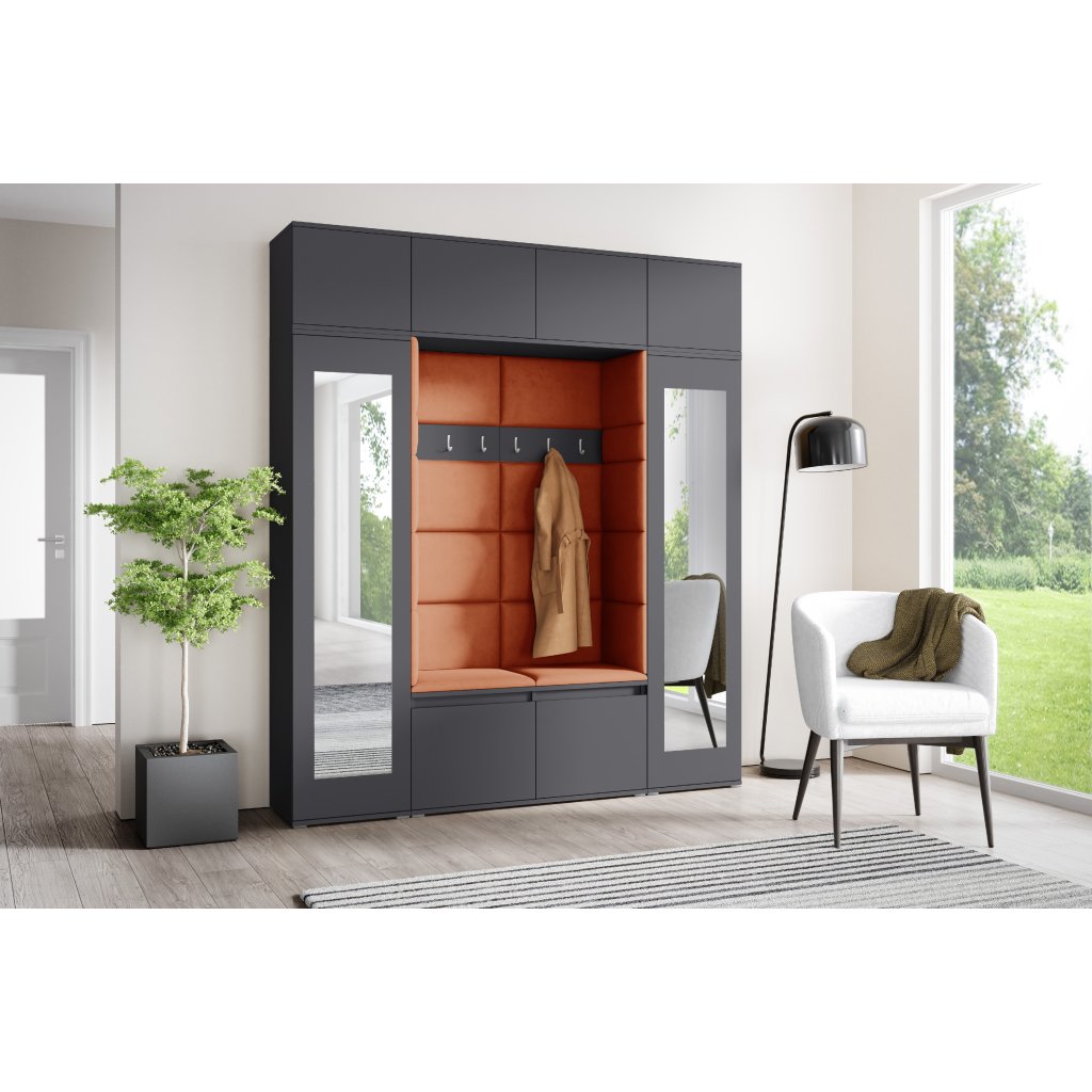 Eka Předsíňová stěna s čalouněnými panely Trinity 32 - Grafit / Okrová 2325